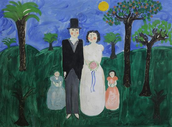 Dora Holzhandler, oil on canvas laid on card, The Wedding, signed, 38 x 51cm